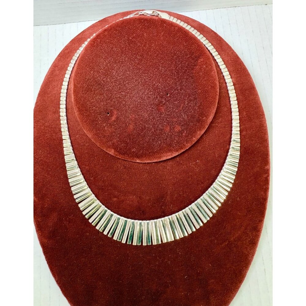 VG 925 Sterling Silver Italian Collar Necklace Textured Fan Design – 28.17g, 16”
